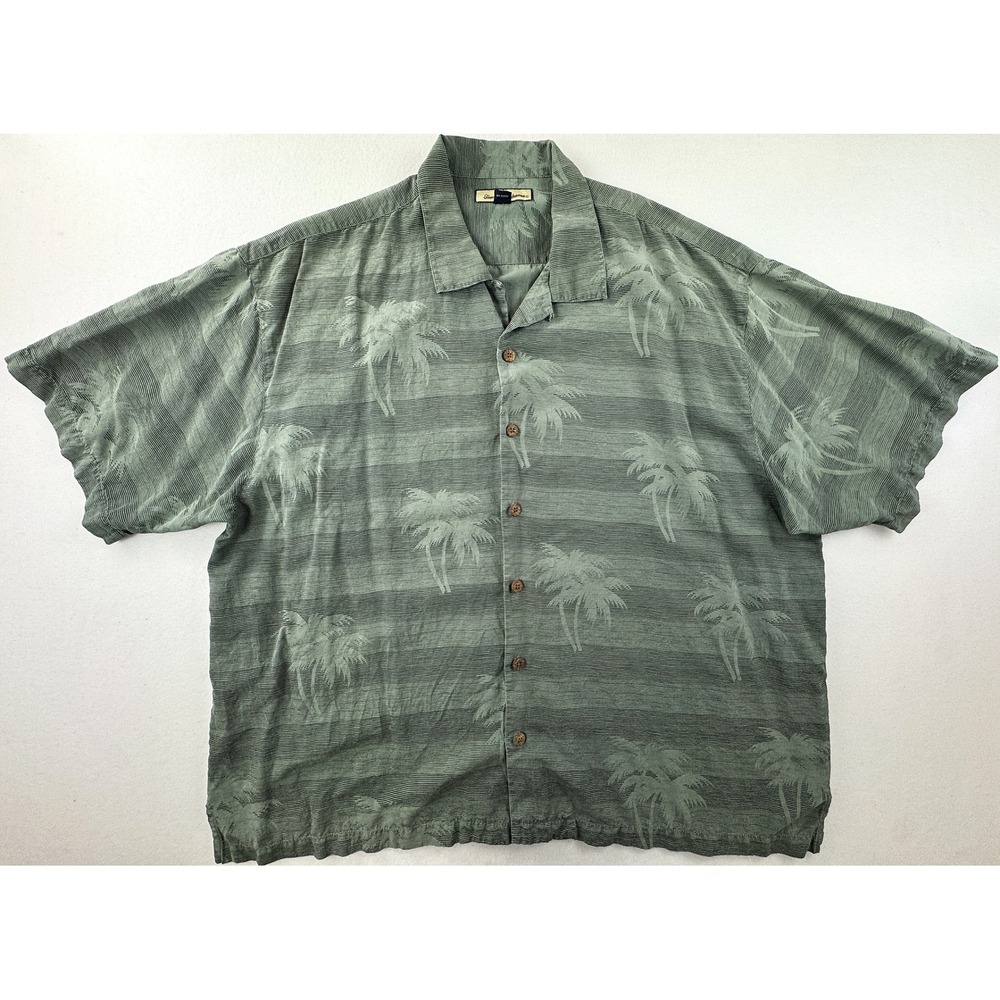 Tommy Bahama Silk Camp Shirt‎ Mens XXL Green Palm Tree Vintage 23-T3938 Tropical